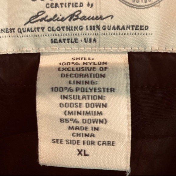 EDDIE BAUER Sz XL 700 Fill Power Down Filled Zip Up Pockets Puffer Coat - Picture 7 of 10